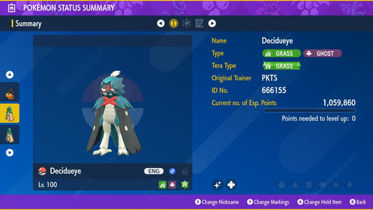 SHINY 6IV DECIDUEYE EV Trained | Scarlet & Violet Pokémon | Battle Ready Competitive | Free Bonus Shiny |