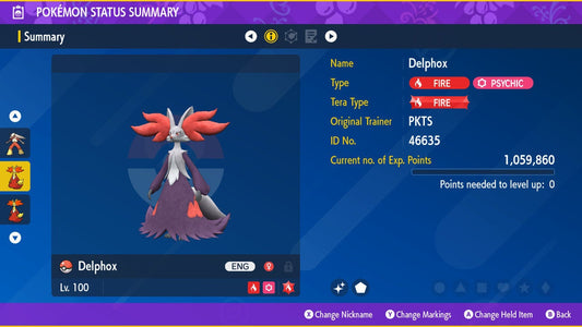 SHINY 6IV DELPHOX EV Trained | Scarlet & Violet Pokémon | Battle Ready Competitive | Free Bonus Shiny |