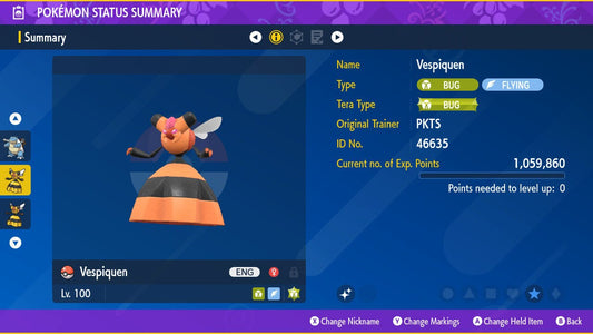 SHINY 6IV VESPIQUEEN EV Trained | Scarlet & Violet Pokémon | Battle Ready Competitive | Free Bonus Shiny |