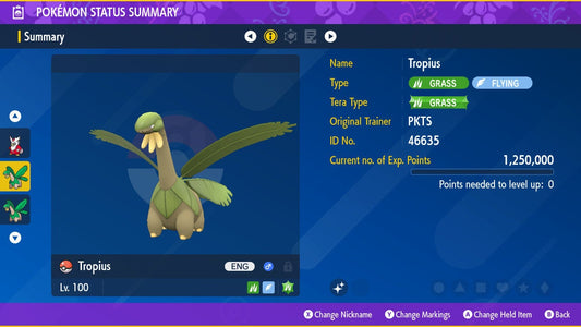 SHINY 6IV TROPIUS EV Trained | Scarlet & Violet Pokémon | Battle Ready Competitive | Free Bonus Shiny |