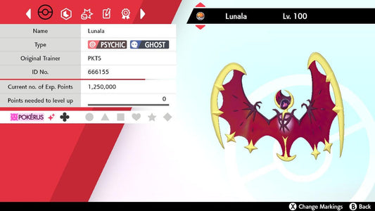 SHINY 6IV LUNALA EV Trained | Sword & Shield Pokémon | Battle Ready Competitive | Free Bonus Shiny |