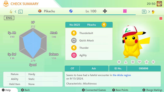 Pokemon Home ASH PIKACHU EVENT Original Cap 6IV / Pokemon Scarlet Violet / Pokemon Sword Shield, Pokemon Lets Go, Pokemon Legends Arceus