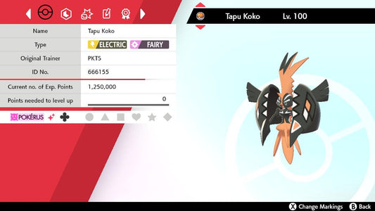 Shiny 6IV TAPU KOKO EV Trained | Sword & Shield Pokémon | Battle Ready Competitive | Free Bonus Shiny |