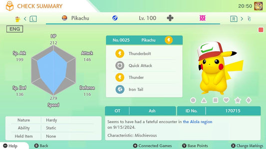 Pokemon Home ASH PIKACHU EVENT Partner Cap 6IV / Pokemon Scarlet Violet / Pokemon Sword Shield, Pokemon Lets Go, Pokemon Legends Arceus