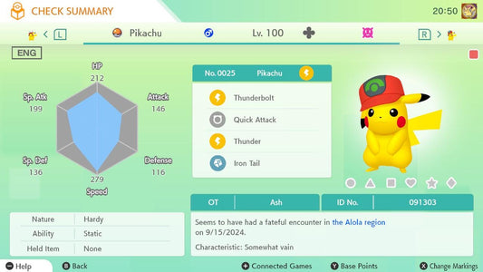 Pokemon Home ASH PIKACHU EVENT Hoenn Cap 6IV / Pokemon Scarlet Violet / Pokemon Sword Shield, Pokemon Lets Go, Pokemon Legends Arceus