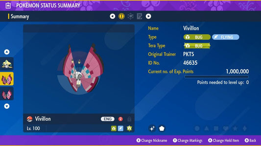 SHINY 6IV Meadow VIVILLON / Pokémon Scarlet and Violet / 6IV Pokemon / Shiny Pokemon / Competitive Battle Ready / Free Shiny / EV Trained