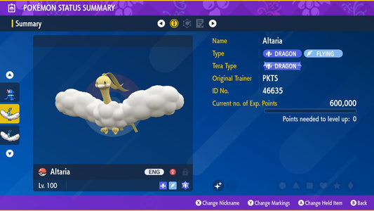 SHINY 6IV ALTARIA EV Trained | Scarlet & Violet Pokémon | Battle Ready Competitive | Free Bonus Shiny |