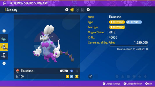 SHINY 6IV Therian Forme THUNDURUS / Pokémon Scarlet and Violet / 6IV Pokemon / Shiny Pokemon / Mythical Pokemon /  Fast Trade / Pokerus /