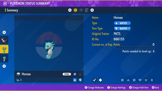SHINY 6IV HORSEA EV Trained | Scarlet & Violet Pokémon | Battle Ready Competitive | Free Bonus Shiny |