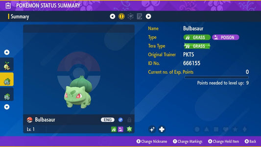SHINY 6IV BULBASAUR / Pokémon Scarlet and Violet / 6IV Pokemon / Shiny Pokemon / Competitive /  Free Shiny / Fast Trade / Pokerus /