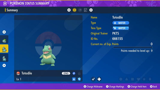 SHINY 6IV TOTODILE / Pokémon Scarlet and Violet / 6IV Pokemon / Shiny Pokemon / Competitive /  Free Shiny / Fast Trade / Pokerus /
