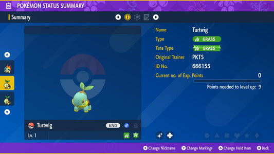 SHINY 6IV TURTWIG / Pokémon Scarlet and Violet / 6IV Pokemon / Shiny Pokemon / Competitive /  Fast Trade / Pokerus / Rare Pokemon