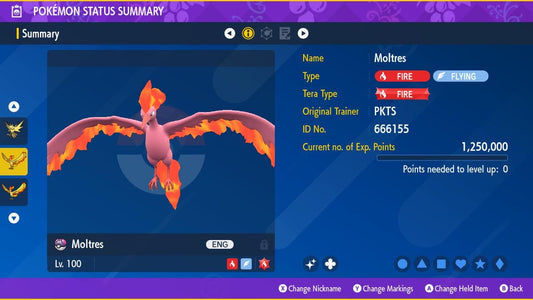 SHINY 6IV MOLTRES / Pokémon Scarlet and Violet / Legendary Pokemon / Shiny Pokemon / Competitive Battle Ready / Free Shiny / EV Trained