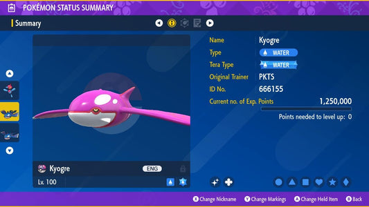 SHINY 6IV KYOGRE EV Trained | Scarlet & Violet Pokémon | Battle Ready Competitive | Free Bonus Shiny |