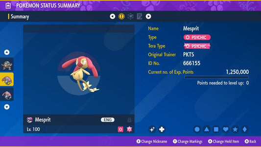 SHINY 6IV MESPRIT / Pokémon Scarlet and Violet / Legendary Pokemon / Shiny Pokemon / Competitive Battle Ready / Free Shiny / EV Trained