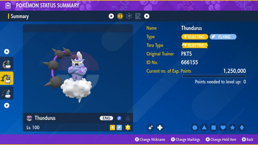 SHINY 6IV THUNDURUS EV Trained | Scarlet & Violet Pokémon | Battle Ready Competitive | Free Bonus Shiny |