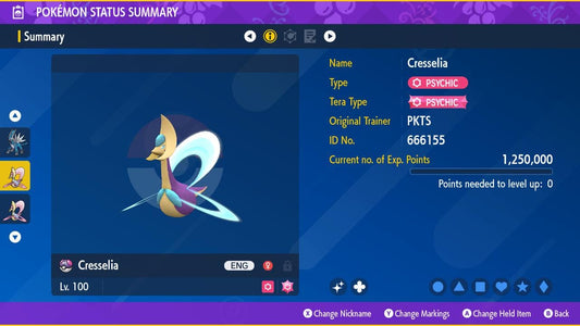 SHINY 6IV CRESSELIA EV Trained | Scarlet & Violet Pokémon | Battle Ready Competitive | Free Bonus Shiny |