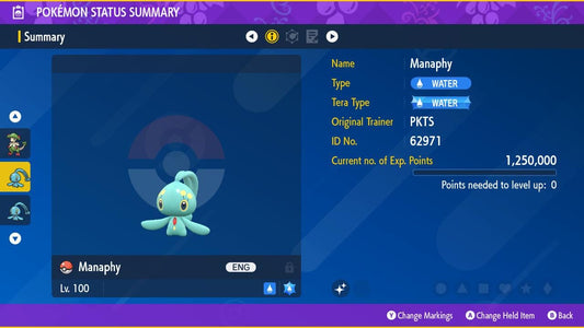 SHINY 6IV MANAPHY / Pokémon Scarlet Violet / Mythical Pokemon / Shiny Pokemon / Competitive /  Fast Trade / Pokerus / Rare Pokemon