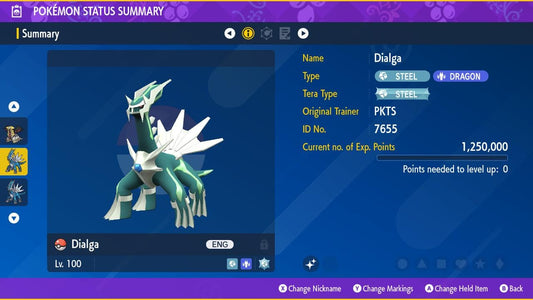 SHINY 6IV DIALGA EV Trained | Scarlet & Violet Pokémon | Battle Ready Competitive | Free Bonus Shiny |