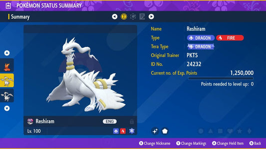 SHINY 6IV RESHIRAM / Pokémon Scarlet and Violet / 6IV Pokemon / Shiny Pokemon / Competitive /  Free Shiny / Fast Trade / Pokerus /