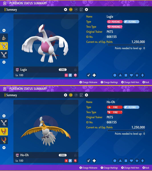 SHINY Lugia, Ho-Oh Bundle Pack 6IV EV / Pokémon Scarlet and Violet / 6IV Pokemon / Shiny Pokemon / Free Shiny / EV Trained