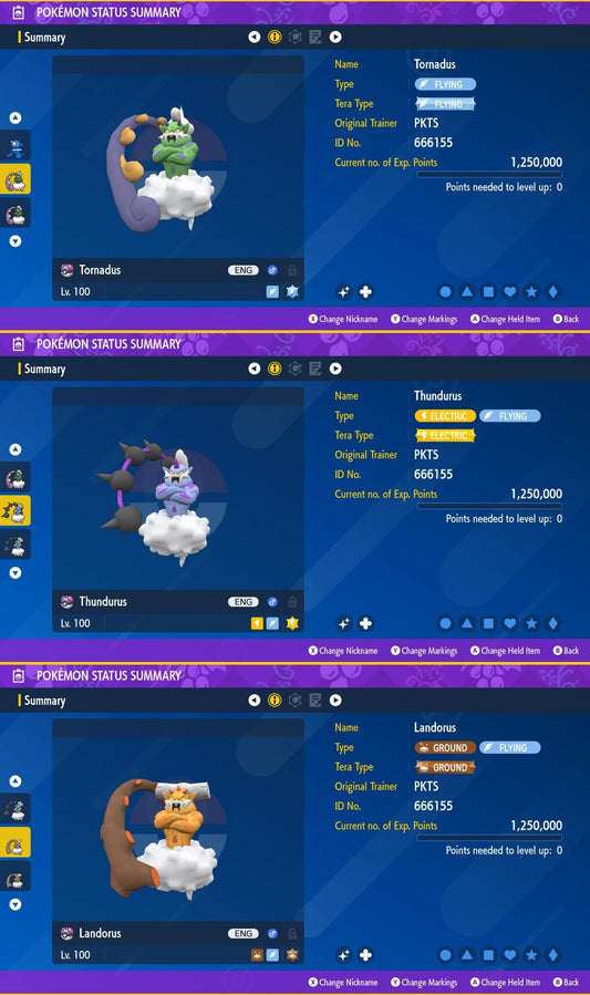 SHINY Tornadus, Thundurus, Landorus Bundle Pack 6IV EV / Pokémon Scarlet and Violet / 6IV Pokemon / Shiny Pokemon / Free Shiny / EV Trained