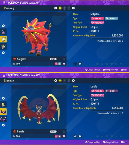 SHINY Solgaleo, Lunala Bundle Pack 6IV EV / Pokémon Scarlet and Violet / 6IV Pokemon / Shiny Pokemon / Free Shiny / EV Trained