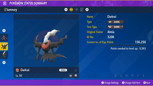 Event DARKRAI Almia | Lv.50 Original Pokémon | Scarlet & Violet + HOME Compatible | English Name | Bonus Gift Included
