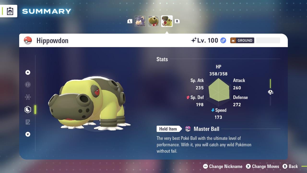 SHINY 6IV HIPPOWDON / Pokémon Legends ZA / 6IV Pokemon / Shiny Pokemon / Competitive / Fast Trade / Pokerus / Rare Pokemon