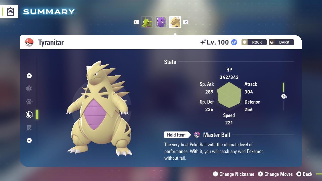 SHINY 6IV TYRANITAR  / Pokémon Legends ZA / 6IV Pokemon / Shiny Pokemon / Competitive / Fast Trade / Pokerus / Rare Pokemon