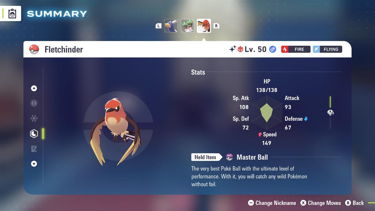 ALPHA SHINY 6IV Fletchinder / Pokémon Legends ZA / 6IV Pokemon / Shiny Pokemon / Competitive / Fast Trade / Pokerus / Rare Pokemon