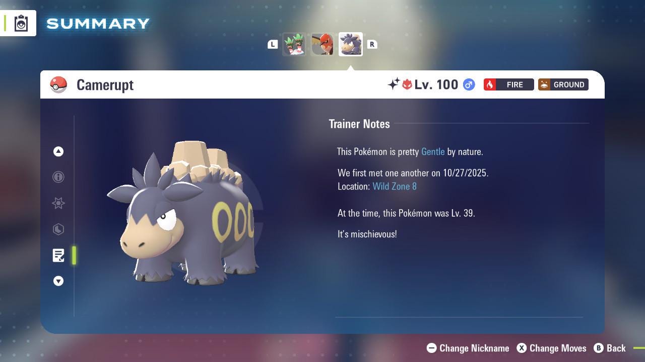 ALPHA SHINY 6IV Camerupt / Pokémon Legends ZA / 6IV Pokemon / Shiny Pokemon / Competitive / Fast Trade / Pokerus / Rare Pokemon