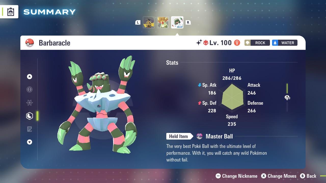 ALPHA SHINY 6IV Barbaracle / Pokémon Legends ZA / 6IV Pokemon / Shiny Pokemon / Competitive / Fast Trade / Pokerus / Rare Pokemon
