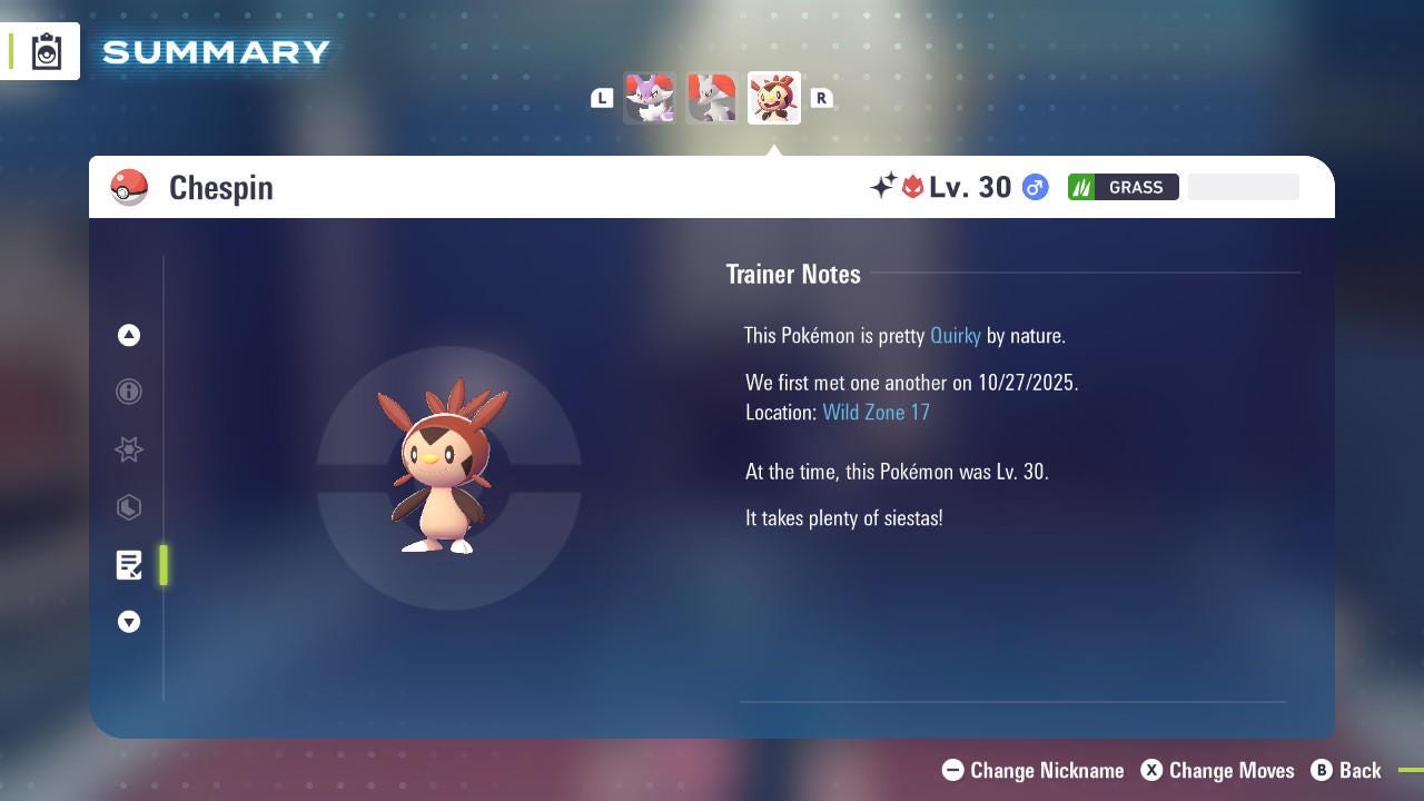 ALPHA SHINY 6IV Chespin / Pokémon Legends ZA / 6IV Pokemon / Shiny Pokemon / Competitive / Fast Trade / Pokerus / Rare Pokemon