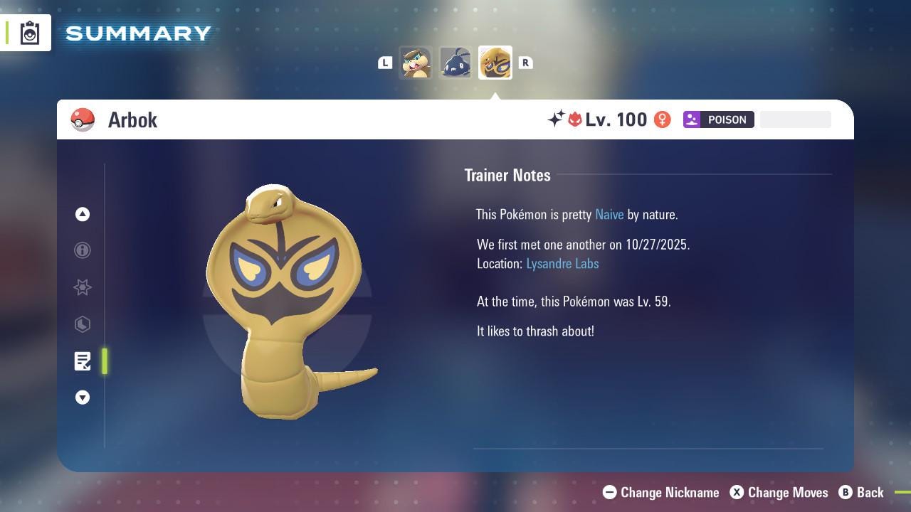 ALPHA SHINY 6IV Arbok / Pokemon Legends Z-A / 6IV Pokemon / Shiny Pokemon / Competitive / Fast Trade / Pokerus / Rare Pokemon