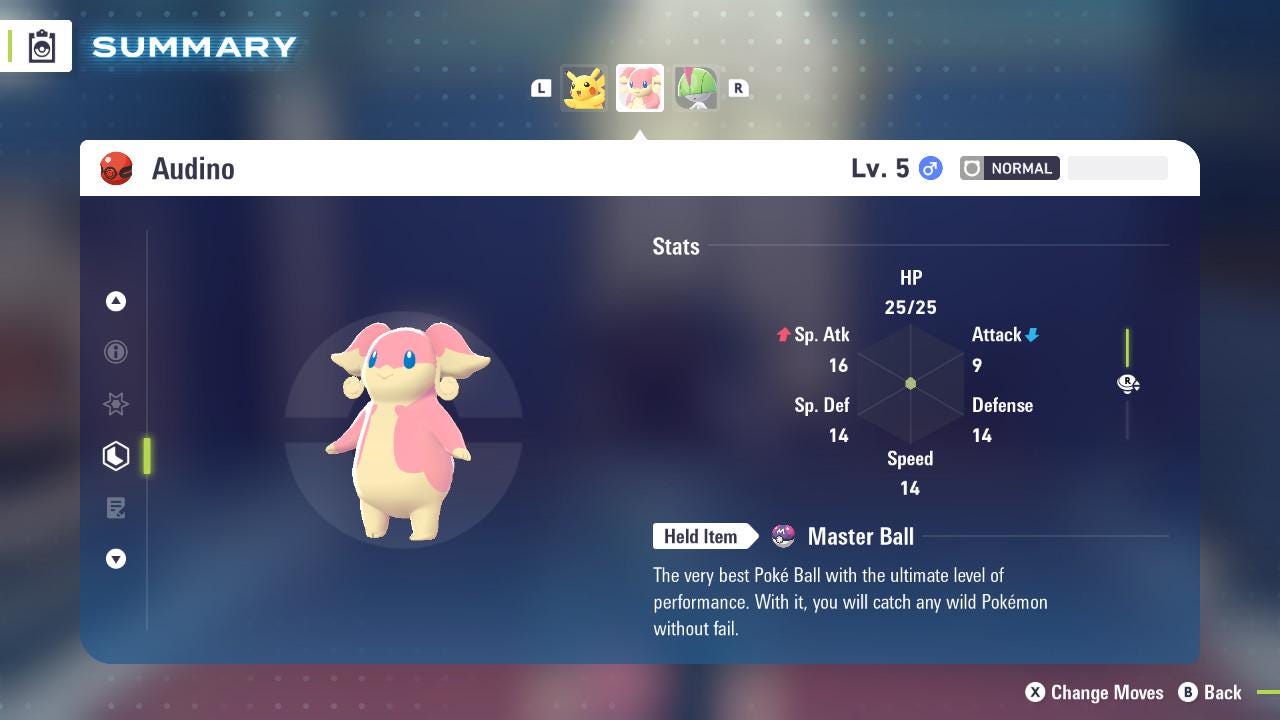 Pokemon Legends Z-A Non-Shiny 6IV AUDINO PokeCenter 251101 Center Birthday / Competitive Set Battle Ready EV Trained / Shiny Pokemon /