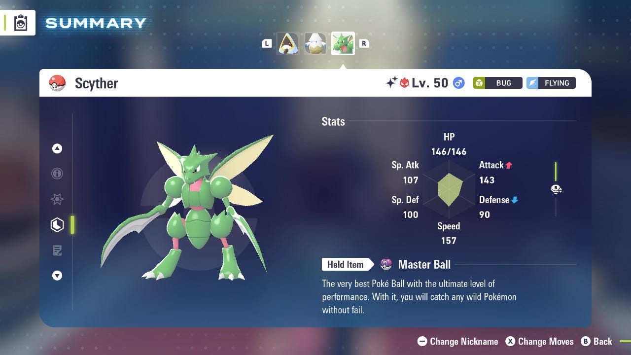 Pokemon Legends Z-A SHINY ALPHA 6IV Scyther / Competitive Set Battle Ready EV Trained / Shiny Pokemon / Customizable / Fast Trade /
