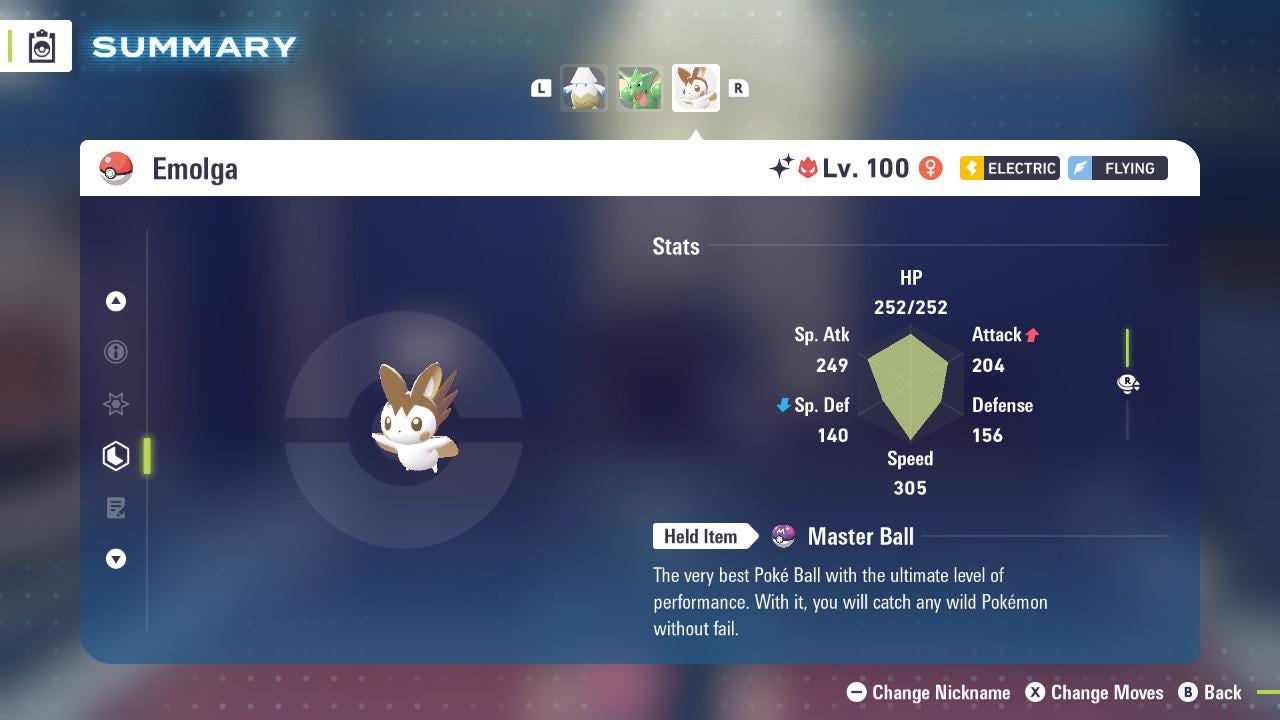 Pokemon Legends Z-A SHINY ALPHA 6IV Emolga / Competitive Set Battle Ready EV Trained / Shiny Pokemon / Customizable / Fast Trade /