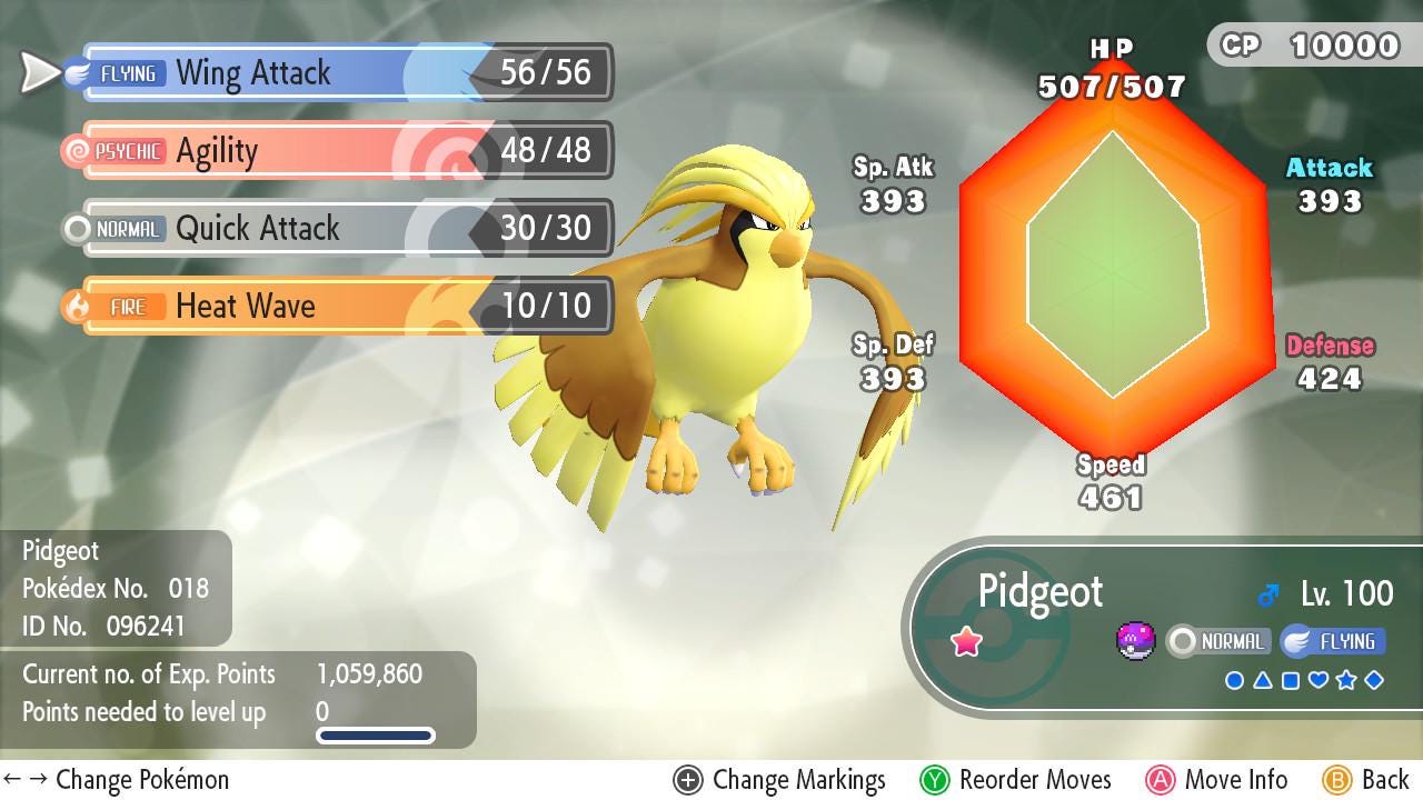 Pidgeot | Pokémon Let’s Go Pikachu and Let’s Go Eevee | Shiny 6IV | Competitive - Instant Delivery Trade