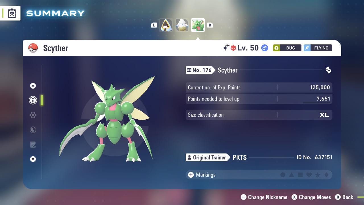 Pokemon Legends Z-A SHINY ALPHA 6IV Scyther / Competitive Set Battle Ready EV Trained / Shiny Pokemon / Customizable / Fast Trade /