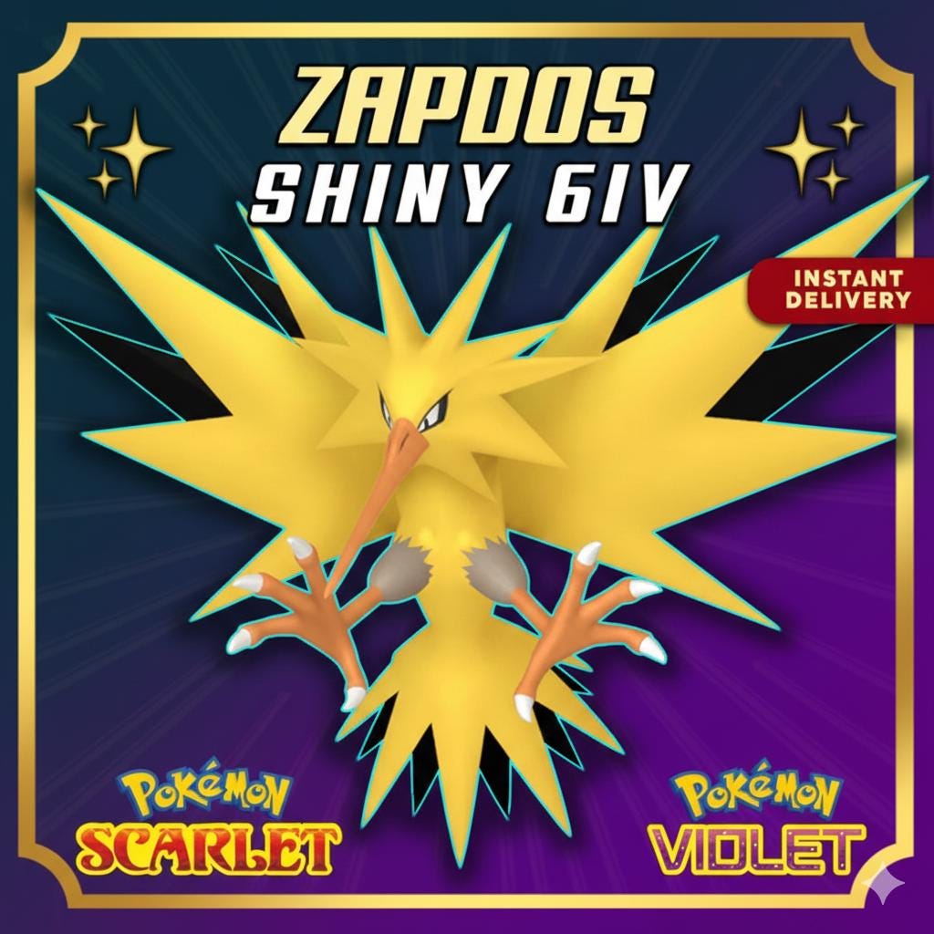 SHINY 6IV ZAPDOS / Pokémon Scarlet and Violet / Legendary Pokemon / Shiny Pokemon / Competitive Battle Ready / Free Shiny / EV Trained