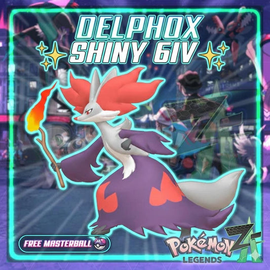 Pokemon Za SHINY 6IV DELPHOX Competitive Set Battle Ready Switch 2 Corbeau Mega Evolution Pokedex