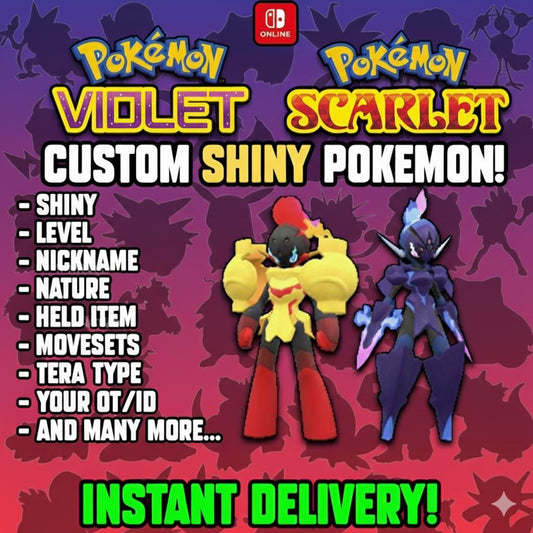 CUSTOM SHINY POKEMON Scarlet Violet Pokopia Ready Any Species Battle Ready 6IV Custom Ot Trainer Name Home Transfer Switch 2 Fast Delivery