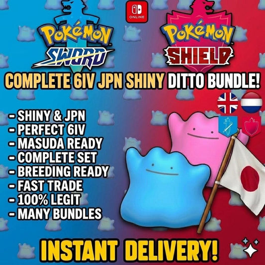 SHINY 6IV DITTO Bundle (Adamant, Modest, Timid, Jolly, Bold, Calm) Japanese Masuda Pokémon Sword and Shield Breeding Pack