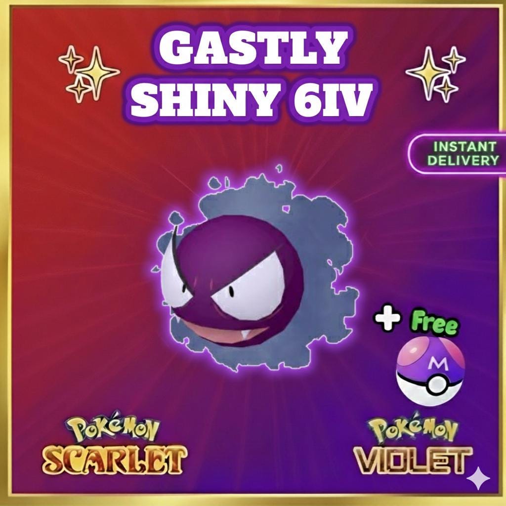 Shiny GASTLY Pokémon Scarlet Violet 6IV Competitive Battle Ready - Pokémon Scarlet & Violet digital Pokémon trade by