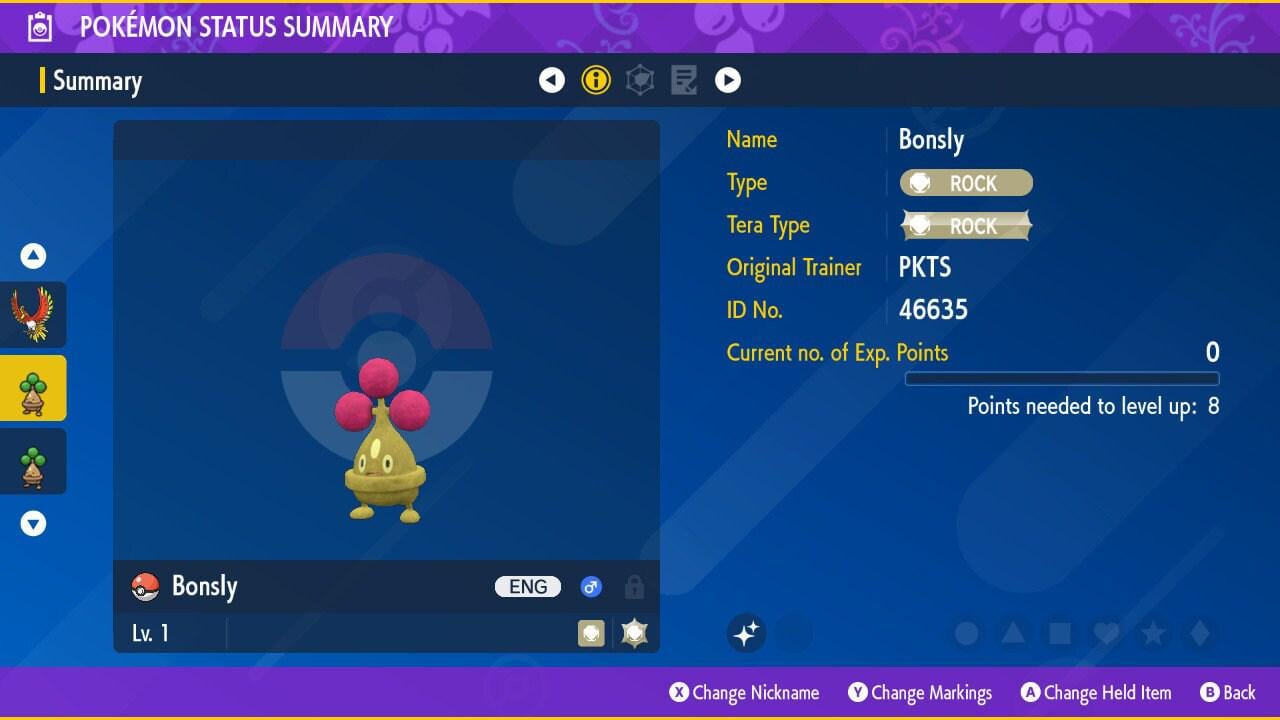 Shiny BONSLY Pokémon Scarlet Violet 6IV Competitive Battle Ready - Pokémon Scarlet & Violet digital Pokémon trade by