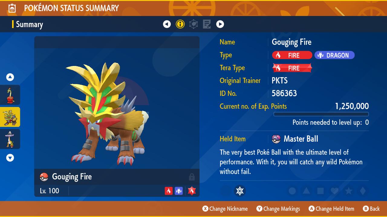 Non Shiny GOUGING FIRE Ev Trained Scarlet Violet Pokémon Battle Ready Competitive - Pokémon Scarlet & Violet digital Pokémon