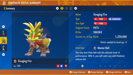 Non Shiny GOUGING FIRE Ev Trained Scarlet Violet Pokémon Battle Ready Competitive - Pokémon Scarlet & Violet digital Pokémon