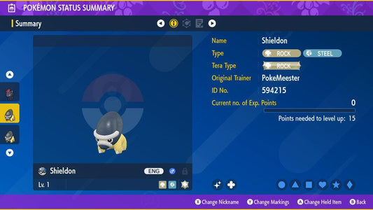 Shiny SHIELDON Pokémon Scarlet and Violet 6IV Competitive Battle Ready - Pokémon Scarlet & Violet digital Pokémon trade by