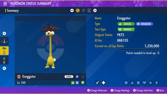 Shiny Alolan EXEGGUTOR Pokémon Scarlet Violet 6IV Pokemon Competitive Hidden - Pokémon Scarlet & Violet digital Pokémon trade